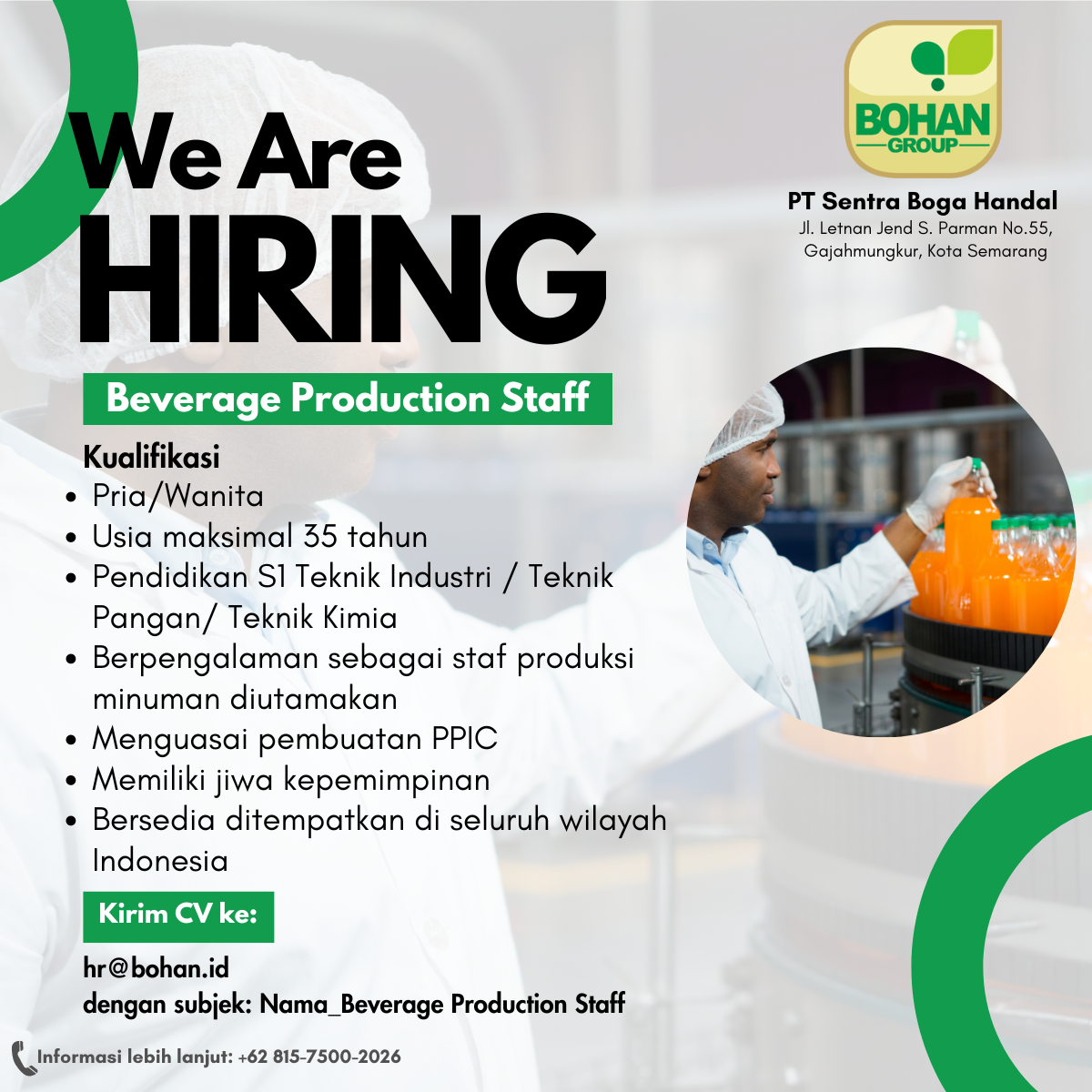 Beverage Production Staff - PT Bisnis Rakyat Indonesia
